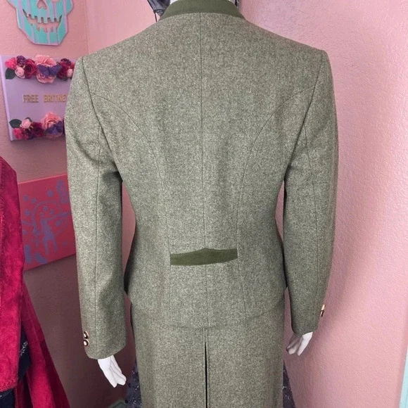 Vintage Lodenfrey Green German Austria Wool Cropped Military Jacket & Skirt Suit - Picture 9 of 16